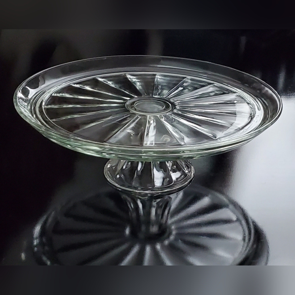 Large Heavy Thick Clear Glass Dessert Cake Pedestal Stand
